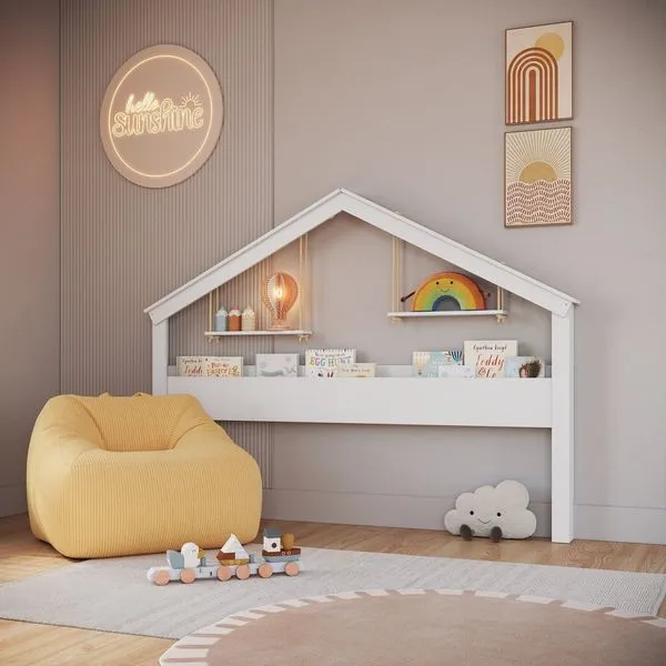 Nicho Moldura Casinha para Quarto Infantil Infanto Branco Branco