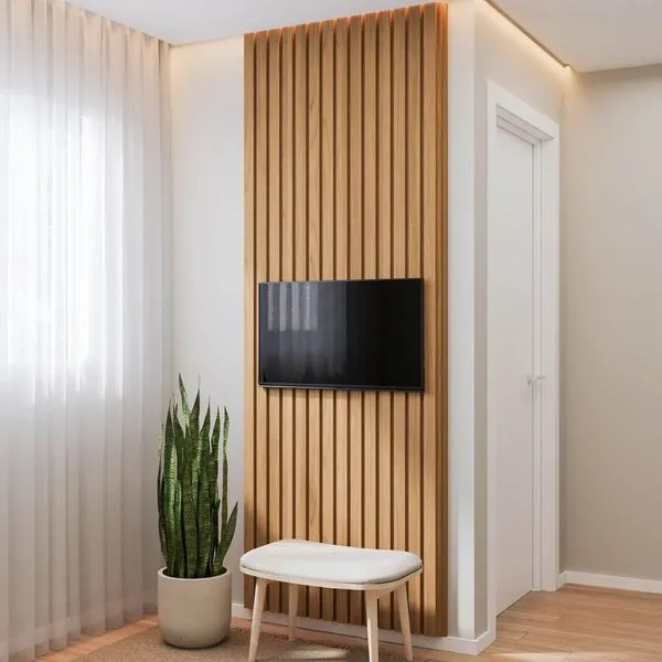 Painel Ripado para TV até 32 Polegadas 80cmx250cm Aruá CabeCasa MadeiraOriginals Marrom Jatobá Jatoba
