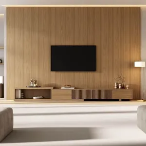 Rack com Painel Ripado Extensível para TV até 86 Polegadas 360cmx250cm Aruá CabeCasa MadeiraOriginals Marrom Jatobá Jatoba