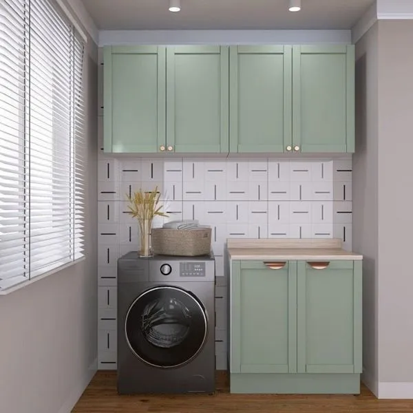 Lavanderia Modulada 3 Peças 2 Armários Aéreos 4 Portas 1 Balcão Arizona CabeCasa MadeiraOriginals Menta/Branco