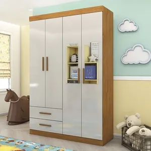 Guarda-roupa 4 Portas 2 Gavetas com Espelho Infantil Perola Cinamomo-Off White