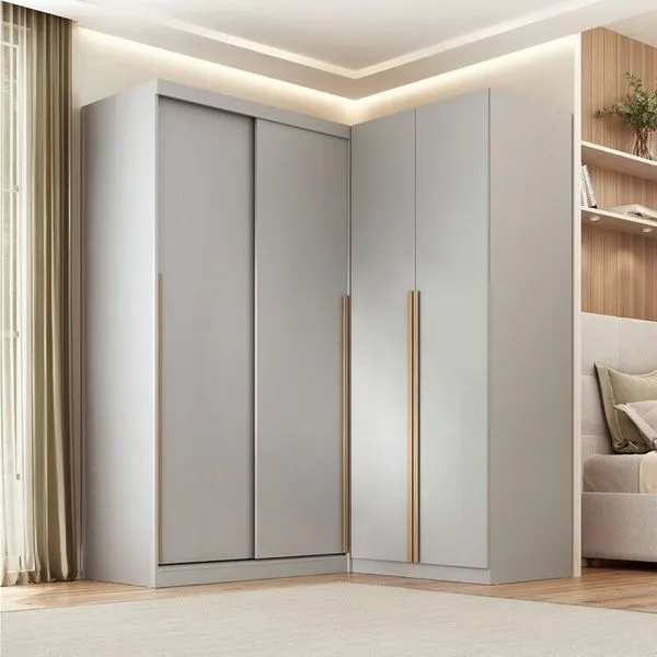 Guarda-roupa Modular de Canto 2 Peças 2 Portas com 2 Portas de Correr Jade CabeCasa MadeiraOriginals Cinza Urbano