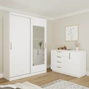 Kit Guarda Roupas 2 Portas e Cômoda Araçá CabeCasa MadeiraOriginals Branco