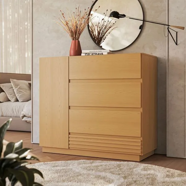 Cômoda Sapateira 1 Porta 4 Gavetas Samambaia CabeCasa MadeiraOriginals Carvalho
