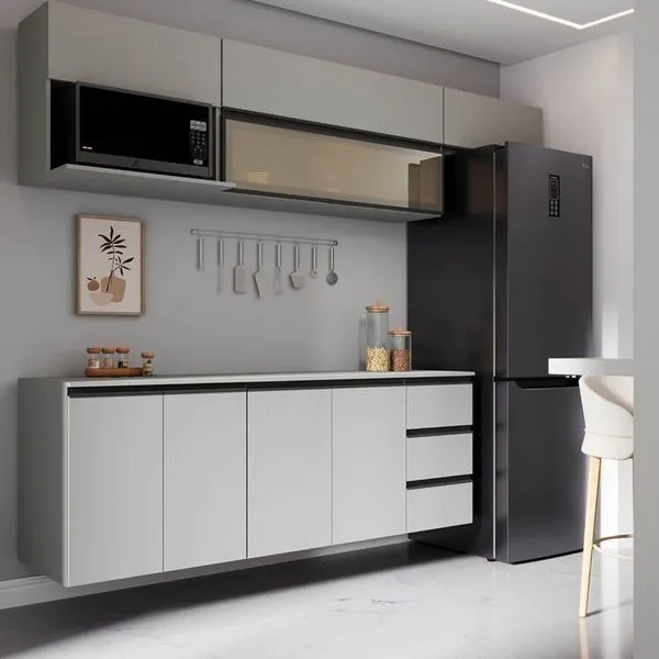 Cozinha Modulada 6 Peças 4 Aéreos 2 Balcões Nara CabeCasa MadeiraOriginals Cinza