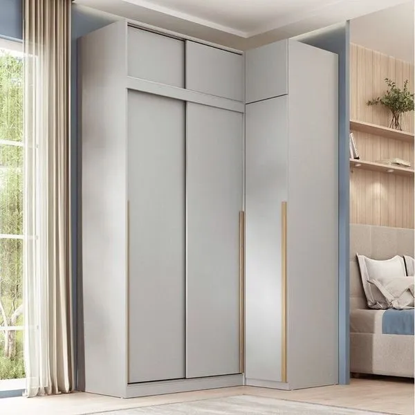 Guarda-roupa Modular de Canto 4 Peças 6 Portas com 4 Portas de Correr Jade CabeCasa MadeiraOriginals Cinza Urbano
