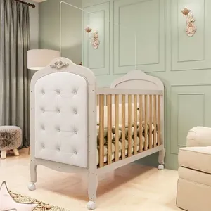 Berço Minicama 3 em 1 com Capitonê 100% MDF Maya Espresso Móveis Off White/Amêndoa/ Branco