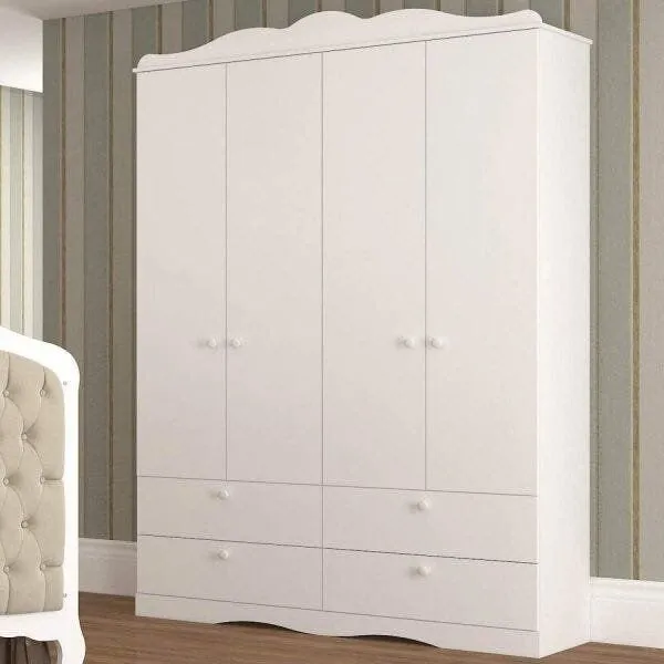 Guarda-Roupa de Bebê Infantil 4 Portas 4 Gavetas 100% MDF Aquarela Espresso Móveis Branco