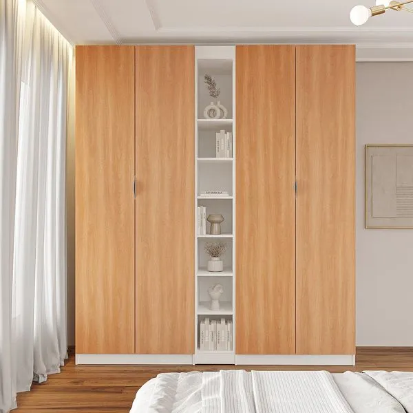 Guarda-roupa Modulado 4 Portas 3 Peças Hera CabeCasa MadeiraOriginals Algodão/Louro/Cinza
