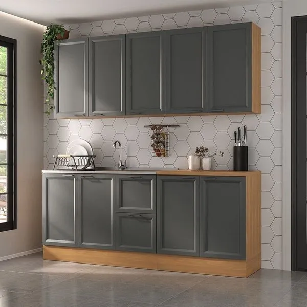 Cozinha Compacta Modulada 4 Peças 2 Aéreos 2 Balcões Soho CabeCasa MadeiraOriginals Freijó/Grafite