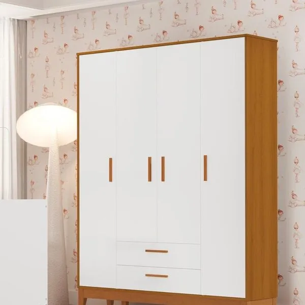 Guarda-roupa para Quarto de Bebê 4 Portas Flip Branco Fosco / Savana