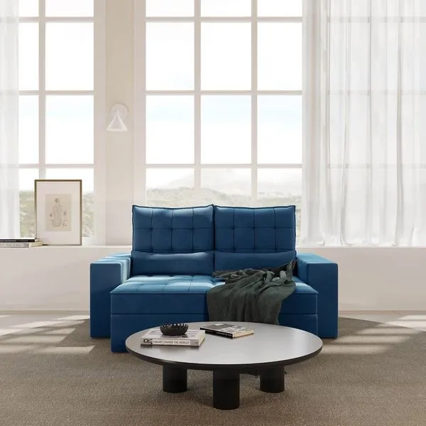 Sofá Retrátil e Reclinável 3 Lugares 180cm Embaúba Extra CabeCasa MadeiraOriginals Azul Diamante Azul Diamante