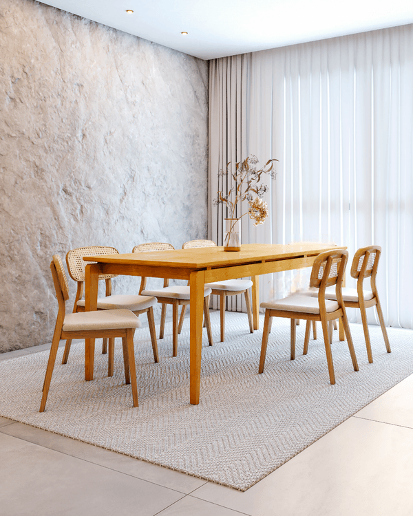 Conjunto Sala de Jantar Mesa 210cm Seiva 6 Cadeiras Liz CabeCasa MadeiraOriginals Mel