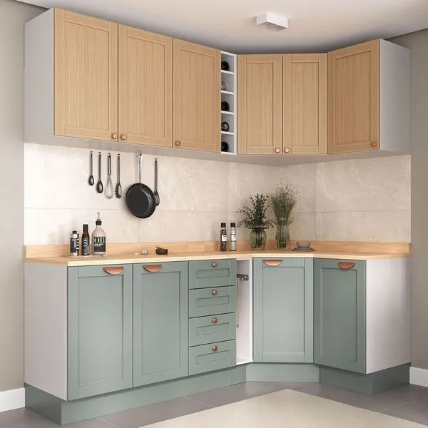 Cozinha Modulada 8 Peças com Tampo 4 Aéreos e 4 Balcões Arizona CabeCasa MadeiraOriginals Figueira/Menta
