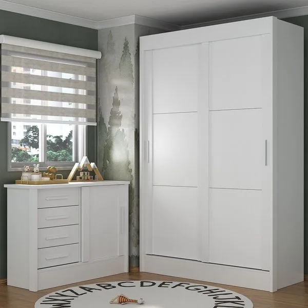 Quarto Infantil Completo Guarda-roupa 2 Portas 2 Gavetas com Cômoda Maya Espresso Móveis Branco