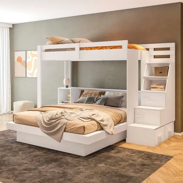 Beliche Family Adulto com Nichos e Escada Multifuncional Moon Yescasa Branco