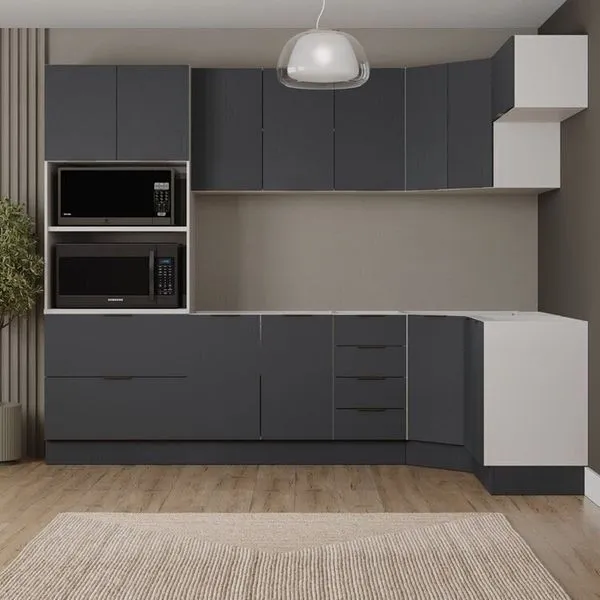 Cozinha Modulada 7 Peças sem Tampo com Rodapé Ipanema CabeCasa MadeiraOriginals Grafite Trama