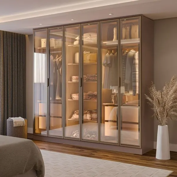 Guarda-roupa 6 Portas Reflecta com Led 100% Mdf Orion CabeCasa MadeiraOriginals Mocha