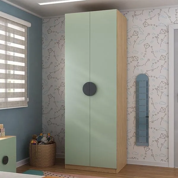 Guarda Roupa Infantil Modulado 2 Portas com Nichos e Cabideiro Joy Kids CabeCasa MadeiraOriginals Verde/Avena