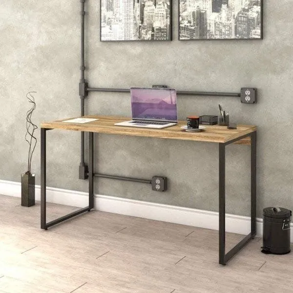 Escrivaninha Mesa Escritório Office Estilo Kuadra 135cm Industrial Carvalho Carvalho