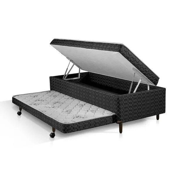 Cama Box Solteiro 3 em 1 Elite Teen Colchões Sensor Branco e Preto