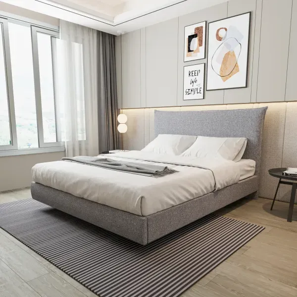 Cama Casal Boreal Flutuante CabeCasa MadeiraOriginals Cinza