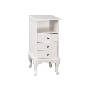Mesa de Cabeceira Estilo Clássico 3 Gavetas - Nude