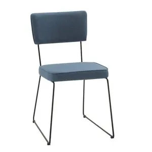 Cadeira para Sala de Jantar Escritório Estofada Base em Aço Roma Azul Jeans/Preto