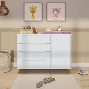 Cômoda 4 Gavetas 1 Porta com Tampo em Mdf Baby Tubbi Casatema Branco