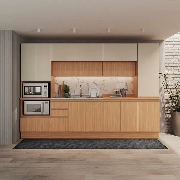 Cozinha Modulada 6 Peças Armários, Balcões, Torre Quente Paneleiro Aroeira CabeCasa MadeiraOriginals Cinza Sereno/Cedro