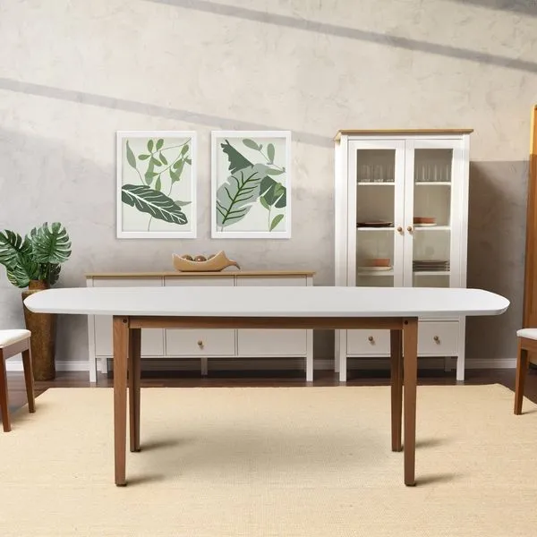 Mesa Oval 8 Lugares 2,0m Tampo MDF Tiê CabeCasa MadeiraOriginals Amendoa/ Off White