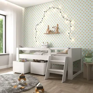 Cama Solteiro Infantil com Escada e 2 Baús Serena Yescasa Branco