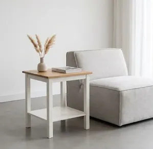 Mesa Lateral em Madeira Maciça Yescasa Amêndoa/Branco Amêndoa/Branco
