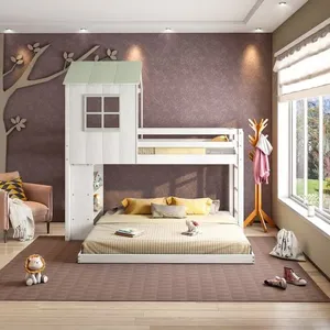 Beliche Solteiro Queen Montessoriano Cabana Family com Estante Casatema Branco/Verde