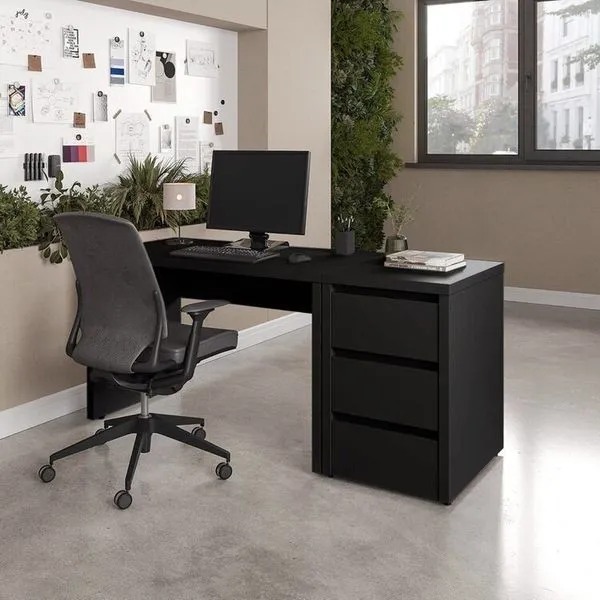 Escrivaninha Mesa Escritório com Gaveteiro Ficus 170cm CabeCasa MadeiraOriginals Preto Preto