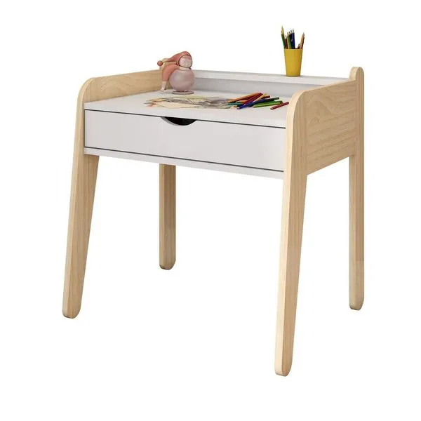 Mesa Infantil em Madeira Maciça e Mdf Corujinha Casatema Branco/Natural