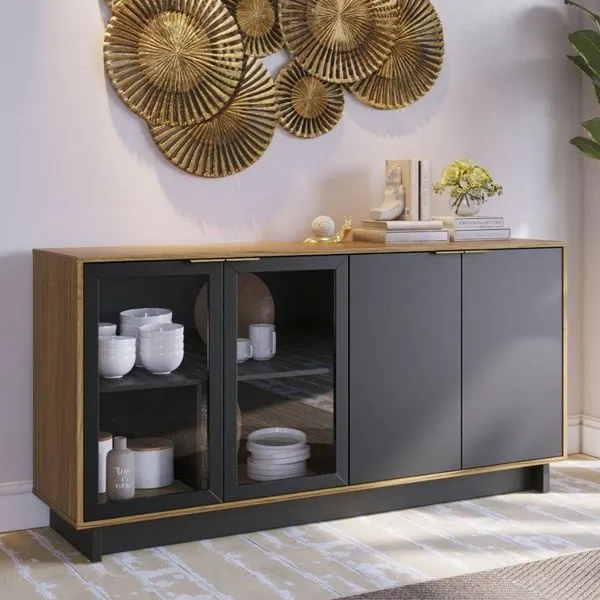 Buffet 4 Portas 160cm Vitória Águas Brasileiras Noce Milano/Preto Fosco