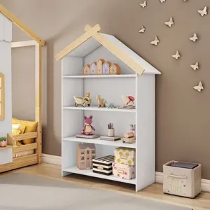 Estante Infantil Casinha MDF/Madeira 4 Prateleiras Casatema Branco/Natural