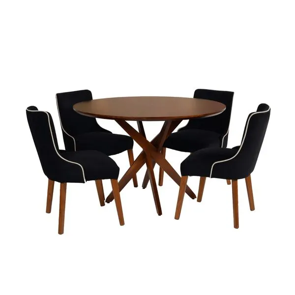 Conjunto com Mesa de Jantar / 4 Cadeiras Asterisco - Castanho/Preto