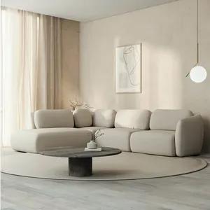 Sofá Modular com Sumiê 4 Lugares Bouclé Bege Orla 275cm CabeCasa MadeiraOriginals Espuma do Mar
