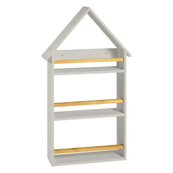 Prateleira Casinha 106x68x10cm Infantil Cinza/Amêndoa Cinza/Amêndoa