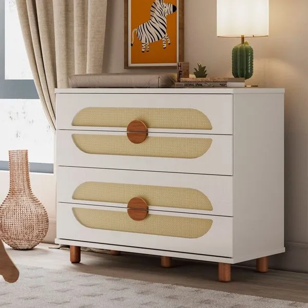 Cômoda para Quarto de Bebê 4 Gavetas Aurora Areia /Jequitibá