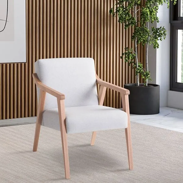 Poltrona Decorativa Madeira Maciça Jequitibá Assento com Persintas Elásticas e Algodão Flavia Natural/Cinza Natural/Cinza