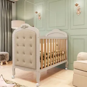 Berço Minicama 3 em 1 com Capitonê 100% MDF Maya Espresso Móveis Off White/Amêndoa/Corino Bege