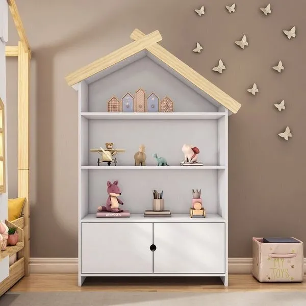 Estante Infantil Casinha Mdf/madeira 2 Portas Casatema Branco/Natural