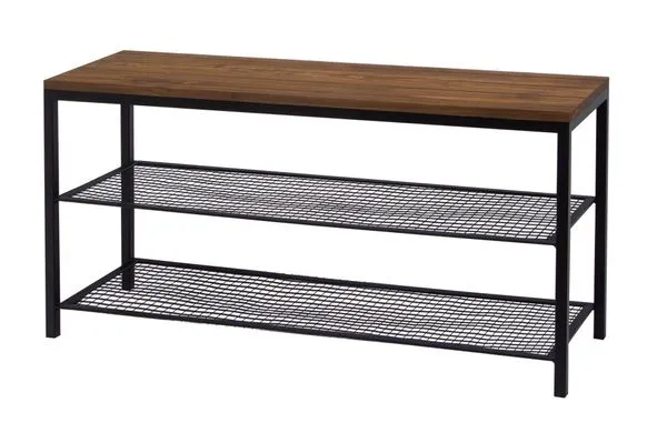 Banco Sapateira Grande 1m Hall de Entrada Design Industrial Preto/Marrom
