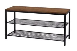 Banco Sapateira Grande 1m Hall de Entrada Design Industrial Preto/Marrom