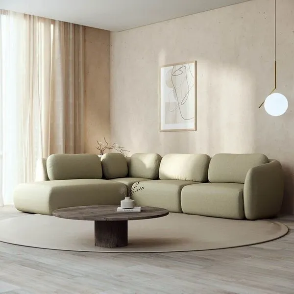 Sofá Modular 4 Lugares Com Sumiê Orla CabeCasa MadeiraOriginals Verde Água Verde Água