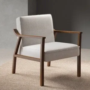 Poltrona Decorativa Madeira Maciça Jequitibá Assento com Persintas Elásticas Antônia Marrom Nogueira/Bege Nogueira/Bege