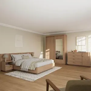 Kit Guarda Roupas 2 Portas, Cama Queen e Complementos de Quarto Araçá CabeCasa MadeiraOriginals Nogueira